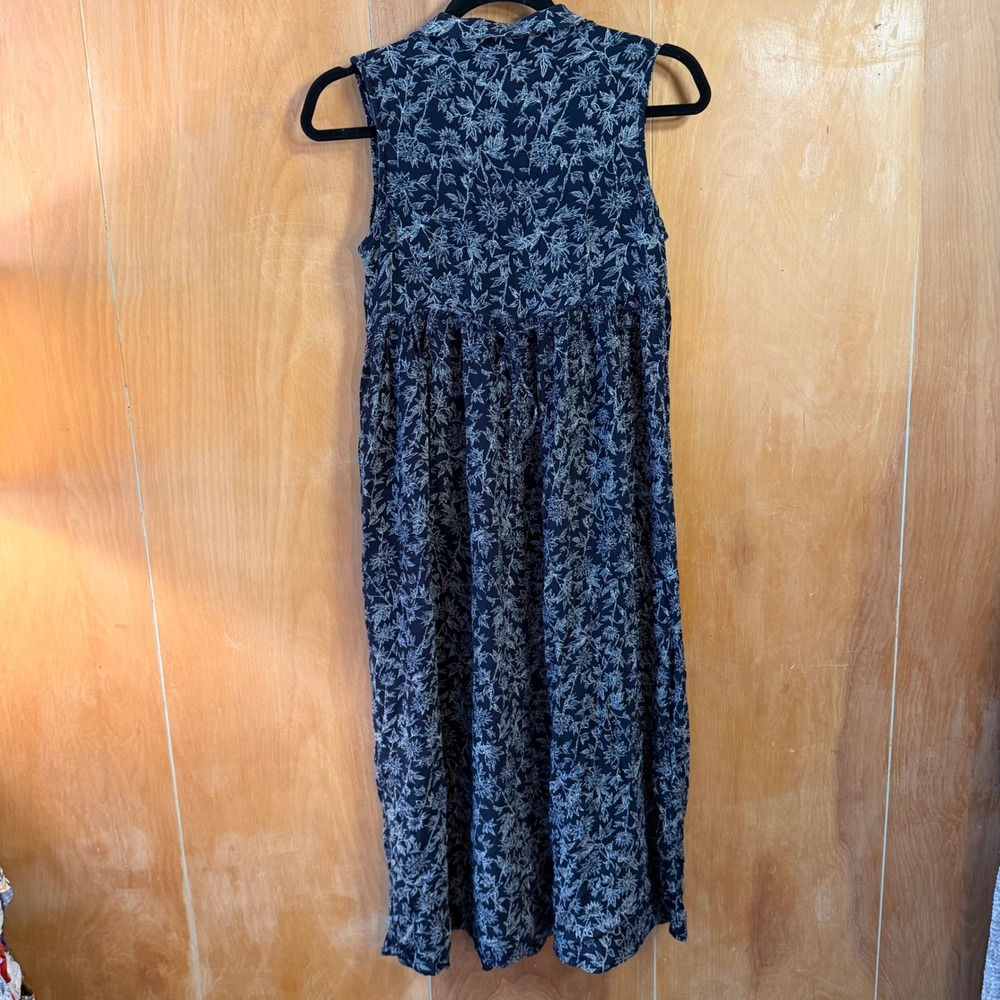 Valerie Stevens Navy Blue Floral Rayon Sleeveless Button Front Midi Dress 6 - Picture 4 of 7